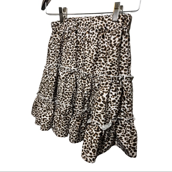 SHEIN ANIMAL PRINT TIERED RUFFLE FLOWY SKATER MINI SKIRT - Picture 6 of 11